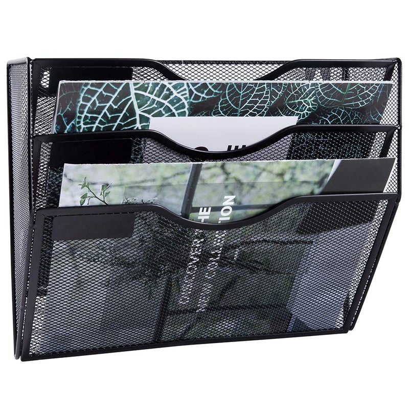 EASEPRES 3 Pocket Mesh Hanging Wall File Organizer, Wall Mounted Mail Paper Document Folder Holder, Clipboard Storage Organization Magazine Rack with Nametag Label for Office Home School, Black - Image 4